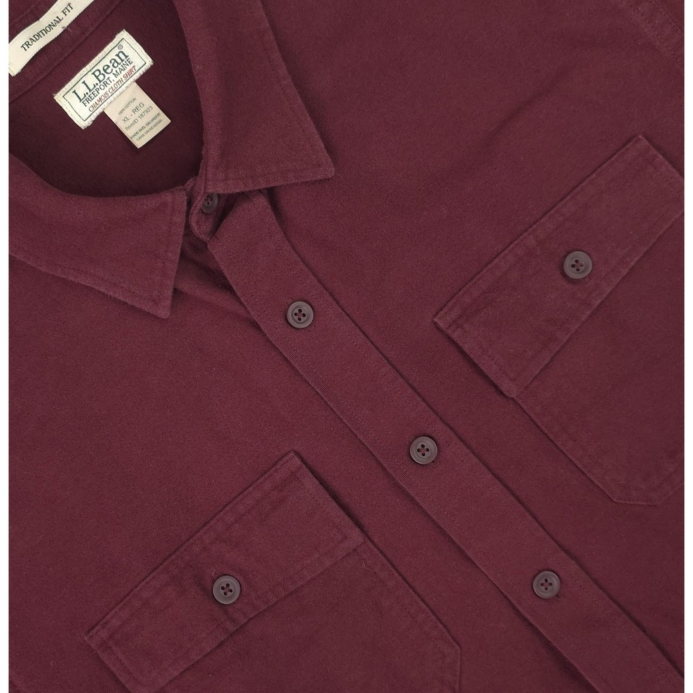 L.L.Bean Shirt Mens XL Burgundy Chamois Cloth Long Sleeve Flannel Pockets Trad